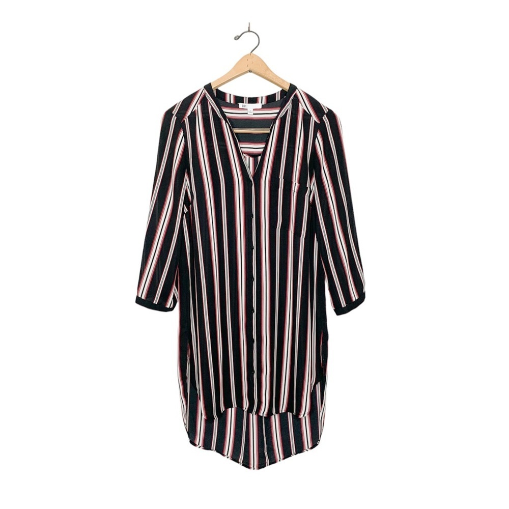 DR2 Daniel‎ Rainn Sheer Black Stripe Long Tunic Button Front Shirt Small S